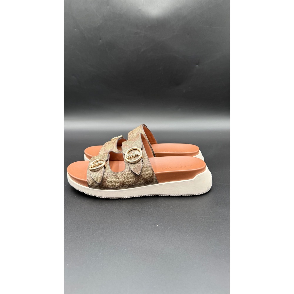 Coach Irene Signature Canvas Platform Slide Sandals Brown Tan G5137 Womens 8B - Picture 7 of 10